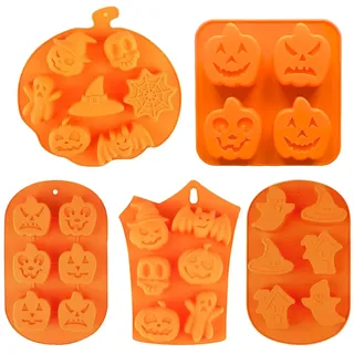 ZOOMPIL 5 Stück Halloween Silikon Kuchenform, Silikonform Halloween Backen, Hexe Totenkopf Silikonformen, Herbst Silikon Backformen Kekse Tortendeko