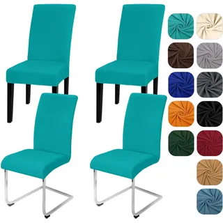 Yugarlibi Stuhlhussen 4er Set Stretch Stuhlhussen Schwingstuhl Elastische Hussen Stuhlbezug Abnehmbarer Waschbarer Stühle Schutz für Küche Hotel Bankett Hochzeit (Pfauenblau, 4 Stück)