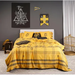 Belum Bettbezug Harry Potter, Bettbezug mit Knöpfen, 100% Baumwolle, Modell Hufflepuff für 180 cm Bett (260 x 240 cm)