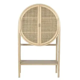 Sideboard, modernes Design, Holz und Rattan, Natur, 90 x 40 x 160 cm