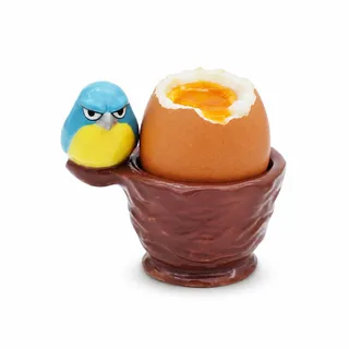 Winkee Eierbecher Grumpy Bird Boris aus Keramik, Lustiges Tierdesign für Frühstück & Brunch, Geschenk für Freunde & Kinder, Handgemalt
