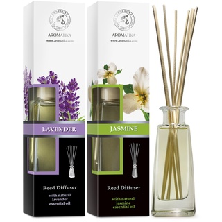 Raumduft Diffuser Lavendel und Jasmin - Set 2x100ml - Diffuser Set mit Stäbchen - Raumbeduftung - Zimmerduft - Raumluft - Aromadiffuser - Lufterfrischer - Geschenkset