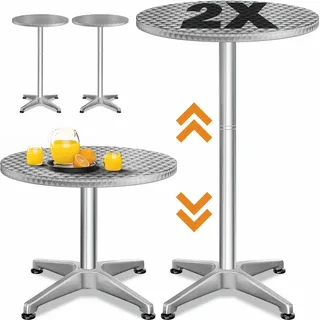 Stehtisch 2er-Set Silber Alu Ø60cm höhenverstellbar