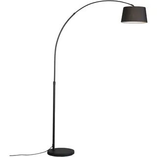 QAZQA - Moderne Bogenlampe schwarz mit schwarzem Stoffschirm - Arc Basic I Wohnzimmer - Stahl Rund - LED geeignet E27