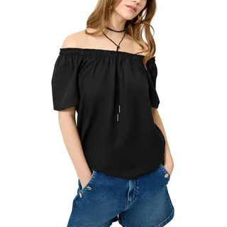 QS Damen Bluse – Carmenausschnitt, Loose Fit, Viskosemix, Kurzarm