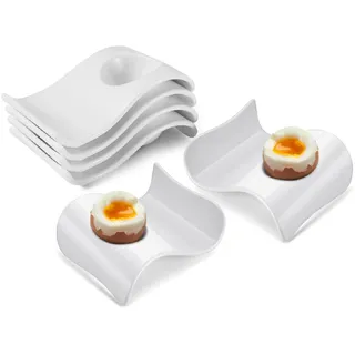 Flexzion Eierbecher für weichgekochte Eier – 6er-Set Keramik-Eierhalter – stapelbare Eierbecher mit Sockel zum Servieren, Frühstück & Brunch – Tischdeko, Wellen