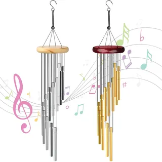 NINGYER 2 Stück Glockenspiel Garten, Windspiel mit 24 Aluminiumle Legierung Röhren, Windspiele für Draußen Hängend, für Garten Terrasse Hinterhof und Home Decor