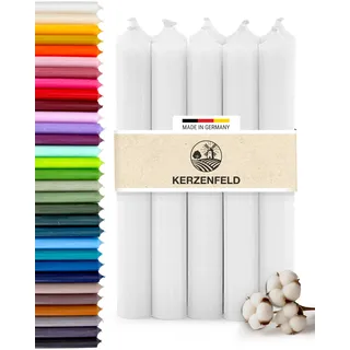 Premium Stabkerzen Weiß durchgefärbt, 10 Stück, 180mm x 22mm - Tafelkerzen | Made in Germany, Lange Brenndauer 8+ Stunden - Bunte Spitzkerzen Ohne Tropfen & Rußen - RAL-Zertifizierte Haushaltskerzen