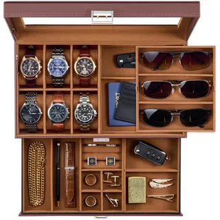 ProCase 6 Slot Uhrenbox 3 Slot Brillenbox Herren Schmuckkästchen
