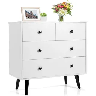 Kommode mit 4 Schubladen Sideboard aus Holz Modern Aufbewahrungsschrank Weiß