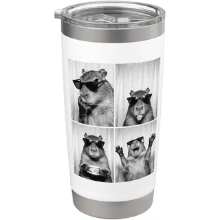 Lustige Capybara Photobooth, Capybara mit Sonnenbrille, Nager Doppelwandiger Edelstahl-Thermobecher