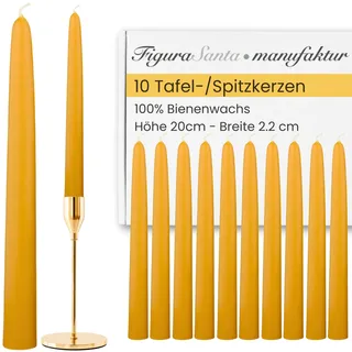 Figura Santa® 10 TAFELKERZEN aus 100% BIENENWACHS Bienenwachskerzen Spitzkerzen Dinnercandles hochwertige Honigkerzen Kerzen 10er Set H20 cm Ø2,2cm