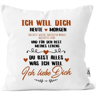 MoonWorks® Kissen-Bezug Ich Will Dich Heute und Morgen ich Liebe Dich Geschenk Valentinstag Liebe Spruch Kissen-Hülle Deko-Kissen Baumwolle weiß Unisize