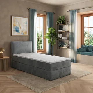 Masseno Boxspringbett PELLIO 80x200 cm Komplett-Set mit Bonell Matratze und Topper, Polsterbett mit Bettkästen -Grau, MONOLITH 85 - Grau