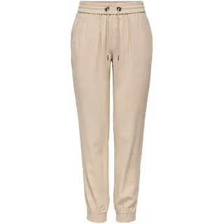 ONLY Damen Elegante Business Stoffhose | Loose Fit Poptrash Paperback Pants | Elastischer Tunnelzug ONLKELDA, Farben:Beige, Größe:34W / 30L