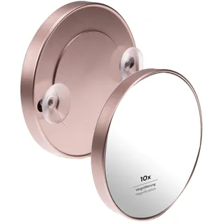 PARSA BEAUTY Spiegel mit Saugnäpfen fürs Bad (Champagne) – Runder Spiegel mit 10-Fach Vergrößerung – Modern und mit Leichter Anbringung