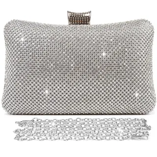 BAIGIO Damen Abendtasche Silber Clutch Tasche Glitzer Brauttasche Elegant Handtasche Glitter Umhängetasche mit Strass für Party Hochzeit