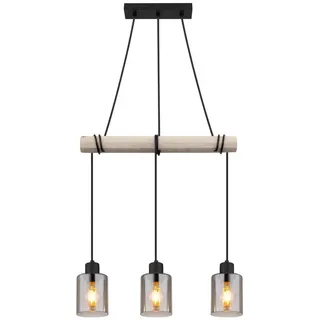 Globo Hängeleuchte , Naturfarben, Schwarz , Holz, Metall, Glas , 10x140x50 cm , Lampen & Leuchten, Innenbeleuchtung, Hängeleuchten, Pendelleuchten