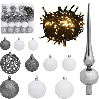 120-tlg. Weihnachtskugel-Set mit Spitze & 300 LEDs Weiß & Grau , Weihnachtsbeleuchtung Design 2024