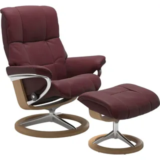 Stressless® Relaxsessel »Mayfair« Set, Relaxsessel mit Hocker, mit Hocker, mit Signature Base, Größe S, M & L, Gestell Eiche, rot
