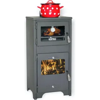 Kaminofen mit Backfach und Herdplatte Ever 2 Holzofen 7,85 kW Kamin Ofen Holz Werkstattofen Hüttenofen Heizofen - Schwarz