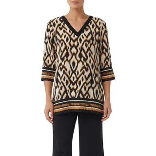 Klassische Bluse COMMA, Damen, Gr. 38, grau (grau, schwarz), Web, Obermaterial: 84% Viskose, 16% Polyamid, bedruckt, regular fit Po-bedeckend, V-Ausschnitt, gerader Abschluss, Blusen Klassische Bluse, mit All-Over Print