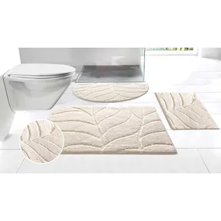 Badematte OTTO HOME "Epense, Badvorleger, Badezimmer Teppich, Duschmatte mit Blattstruktur" Gr. 1, beige (natur), H:10mm, Polyester, Badematten, Badematte, Badteppich, Uni, Blätter, Hoch-Tief, verschiedene Farben und Größen