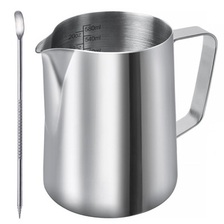 DINGHENG Milchkännchen, Milk Pitcher 600ml / 20 FL.oz. Milchkanne aus Edelstahl Milch Aufschäumen Krug Art Aufschäumkännchen+ Latte Art' Pen/Barista Stift, Silber