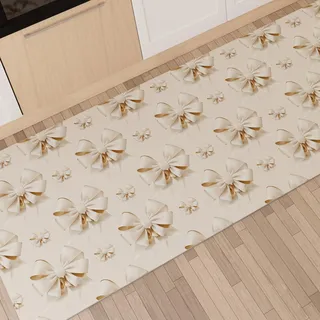 PETTI Artigiani Italiani - Teppich für Küche, rutschfest, waschbar, Läufer für Küche, Teppich, Küchenläufer, 52 x 80 cm, Design Schleife Beige, 100% Made in Italy