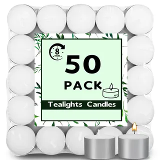 Tczecoo 50 Stück Teelichter Weiß, Teelichter mit 8 Stunden Brenndauer, Unbeduftete & Rußfrei Teelichte für Hochzeit Dekoration Party