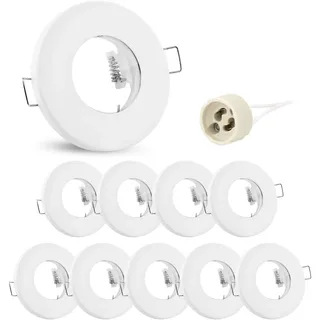 linovum 10x Feuchtraum Einbaustrahler Rahmen flach - Einbaurahmen IP65 weiß rund mit GU10 Fassung für Bad, Dusche & Aussen