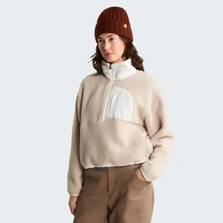 Fleeceshirt THE NORTH FACE "W YUMIORI OFF PEAK 1/2 ZIP JACKET", Damen, Gr. M, timeless taupe, weiß du, Obermaterial: 100% Polyester, normal, Rundhals, Shirts Fleeceshirt, Fleeceshirt für Sport- und Outdoor-Aktivitäten, mit Rundhalsausschnitt
