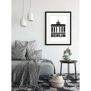 Bild QUEENCE "Berlin Brandenburger Tor", weiß (farbe rahmen: schwarz, farbe bild(er): weiß), B:30cm H:40cm, Acrylglas, Holz, Papier, Bilder, Bild, HD Premium Poster-Druck inkl. Holzrahmen