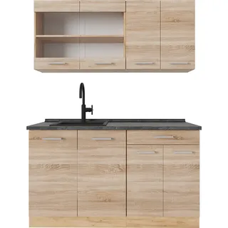 Vicco Single Küche R-Line, 140 cm , AP Anthrazit, Sonoma/Goldkraft Eiche - Grau