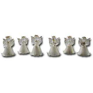 6 GLAS ENGEL ANHÄNGER H 5 cm weiß/gold im Karton neu Christbaumschmuck Glasengel