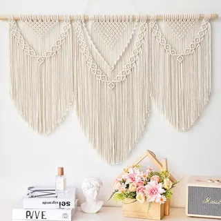 Hibisaws Makramee 110cm (W) x 82cm (H) Wandteppich Boho, Große, Handgewebt, Schlafzimmer Wanddeko ,Balkon Dekoration Wand, Wanddekoration, Geschenk für Frauen