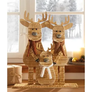 Weihnachtsdeko "Rentier-Familie" aus recyceltem Holz, 43 cm hoch, Dekofigur innen, Holzdeko - Braun