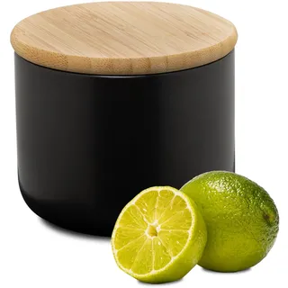 Moritz & Moritz Keramik Vorratsdose Schwarz 400 ml - Beschreibbar – Keramik Aufbewahrungsdose mit Deckel aus Bambus - Dose mit Deckel für Mehl, Kaffee, Müsli oder Badutensilien