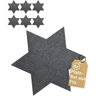 CULT at home Platzset Stern – 6 Stück Filzuntersetzer Stern – Weihnachtsdeko Tischset anthrazit dunkelgrau –Filzsterne Ø 42 cm