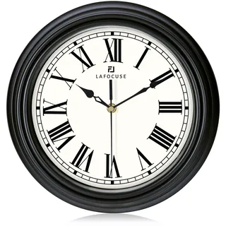 Lafocuse 30cm Lautlos Wanduhr Römische Ziffern, Klassische Wanduhr Schwarz, Retro Elegant Küchenuhr Ohne Tickgeräusche für Wohnzimmer Schlafzimmer Büro