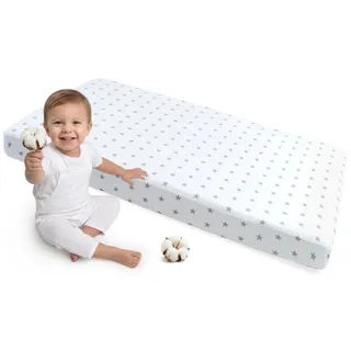 Medi Partners Spannbettlaken 60x120 Baby Bettlaken Kinderbett Spannbetttuch 100% Baumwolle - Fitted Kinder Sheet Bettwäsche Babymatratze Schlafsack Babybett (graue Sterne mit Weiß)