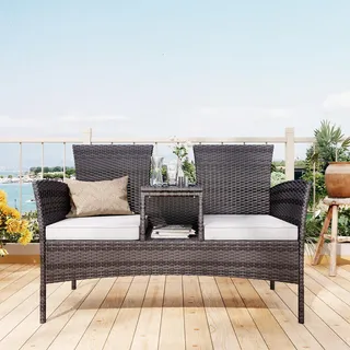 UnboxG 2-Sitzer Rattan-Sessel Schwarz für Garten & Terrasse, wetterfest, inkl. Tisch & komfortable Polster - Schwarz