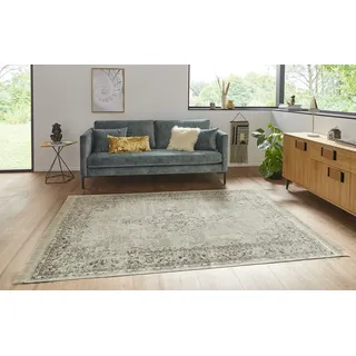 Nouristan Orientalischer Teppich – Wohnzimmerteppich mit Fransen Oriental Vintage Medaillon Naveh Samt-Teppich für Wohnzimmer, Schlafzimmer, Esszimmer, Küche, Flur – Creme, 160x230cm