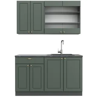 Vicco Küchenzeile Fame-Line 140 cm Grün-Gold Landhaus/Anthrazit