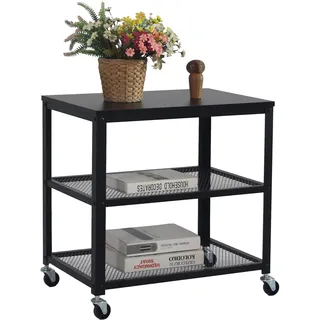 Relaxdays Rollwagen, 3 Ablagen, Küche & Wohnzimmer, H x B x T: 61 x 60 x 40 cm, Beistellwagen mit Rollen, schwarz