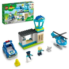 LEGO DUPLO Polizeistation mit Hubschrauber, Polizeiauto und Steine, Polizei-Spielzeug für Kleinkinder ab 2 Jahre, Lernspielzeug für Mädchen und Jungen 10959