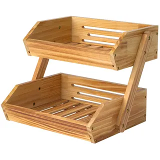 CALM COZY Obstkorb aus Holz 2 Etagen, Gemüsekorb Obst Etagere, Aufbewahrung Halter für Obst, Kuchen, Süßigkeiten