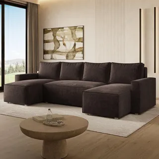 Masseno Ecksofa ASPRA LM mit Schlaffunktion U-Form, Sofa mit Bettkasten, Wohnzimmersofa, Couch, Soffa, Bettsofa, Couchgarnitur- Braun, LUMO 40 - Braun