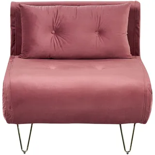 BELIANI Einzelsofa Rosa Samtstoff Zierkissen Metallbeine in Gold Schlaffunktion verstellbare Rückenlehne Minimalistisch Glamourös Wohnzimmer - Rosa, Gold