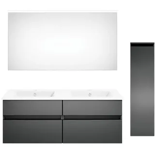 Puris Badezimmer , Grau, Dunkelgrau , Holzwerkstoff , 2 Schubladen , 150 cm , Goldenes M, Made in Germany , hängend , Badezimmer, Badmöbelsets & Badmöbelserien, Badmöbel-Sets